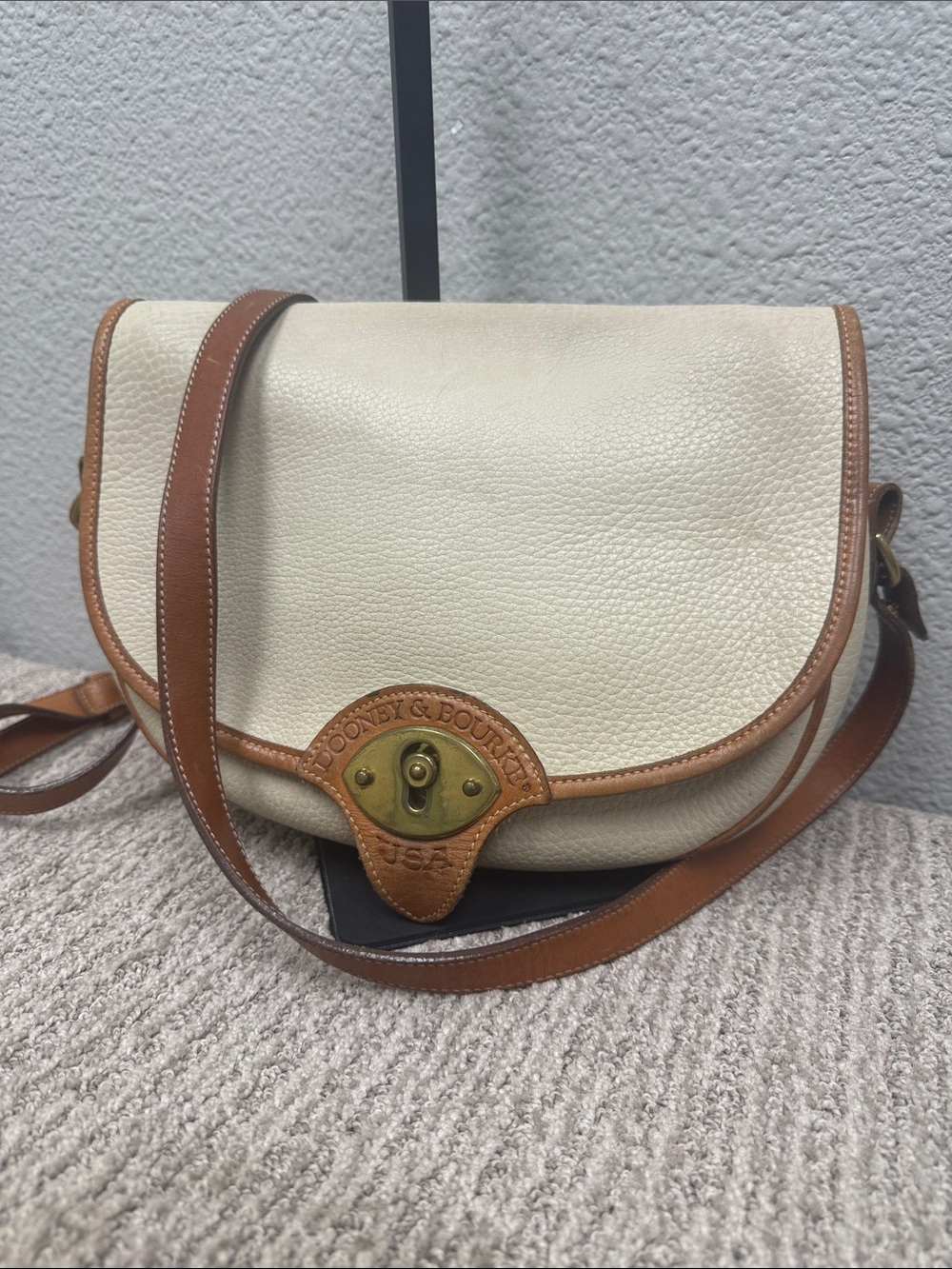Vintage Dooney & Bourke Calvary Trooper Cream and Brown Crossbody Saddle Bag
